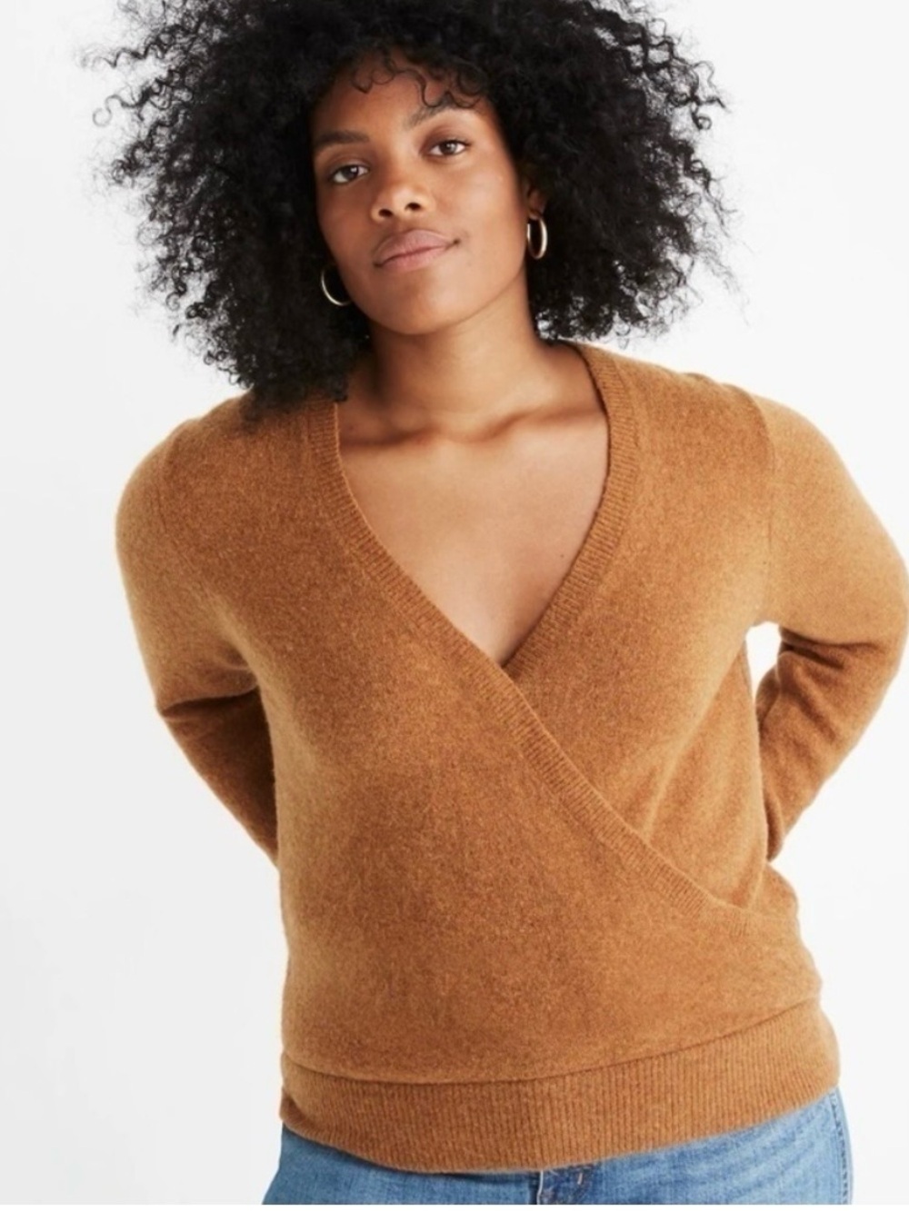 Madewell Women's Wrap V-Neck Sweater in Camel/Rust Orange Hue